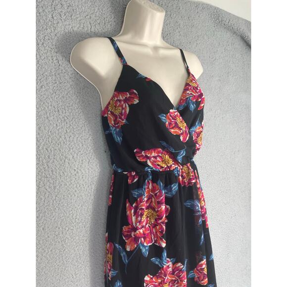 Lily Star Black Floral Maxi Dress Womens M Spaghetti Strap Boho‎ Sundress Flowy - Picture 8 of 14
